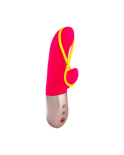 Мини вибратор-кролик со стимулирующей лентой Fun Factory AMORINO pink/neon yellow, лента съемная - Фото №1