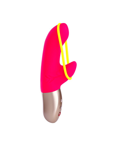 Мини вибратор-кролик со стимулирующей лентой Fun Factory AMORINO pink/neon yellow, лента съемная - Фото №3