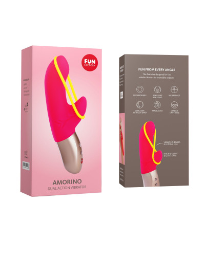 Мини вибратор-кролик со стимулирующей лентой Fun Factory AMORINO pink/neon yellow, лента съемная - Фото №5
