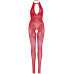 Бодістокінг Leg Avenue Rhinestone Lace and Net Bodystocking Red One Size - Фото №4
