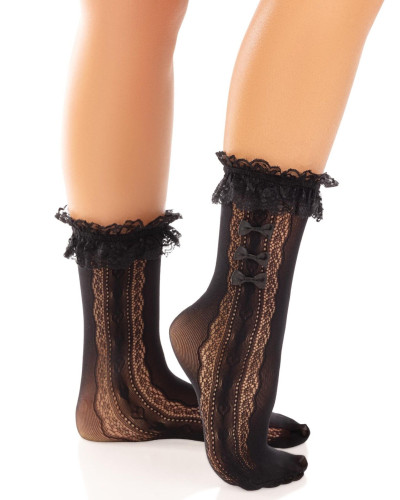 Носочки ажурные с рюшами Leg Avenue Mini Bow Lace Anklet Black - Фото №1