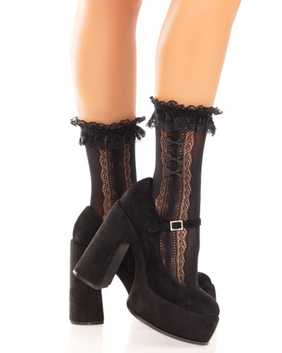Носочки ажурные с рюшами Leg Avenue Mini Bow Lace Anklet Black - Фото №5