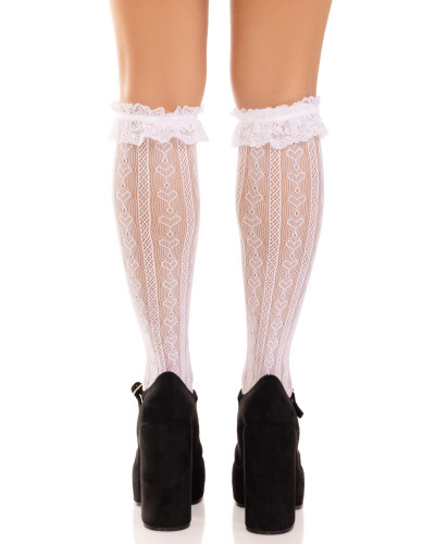 Шкарпетки ажурні з рюшами Leg Avenue Sweetheart Ruffle Cuff Knee Highs White, високі - Фото №4