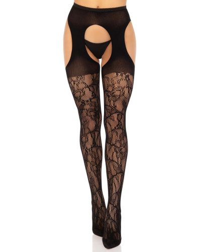 Панчохи Leg Avenue Eyelet lace suspender hose Black One Size - Фото №1