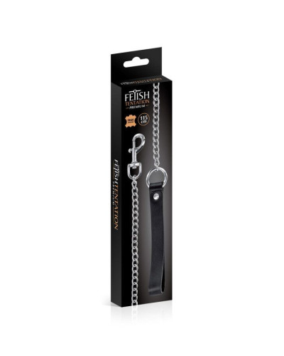 Поводок Fetish Tentation Premium Metal leash with cowhide leather wrist 115 см - Фото №2