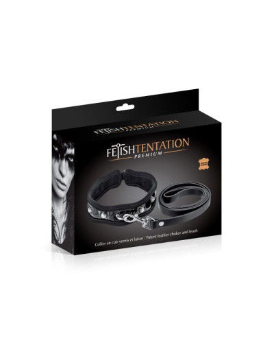Поводок Fetish Tentation Premium Patent leather chocker and leash - Фото №4