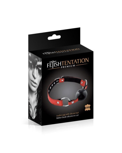 Кляп Fetish Tentation Premium Leather gag with silicone ball Red - Фото №2