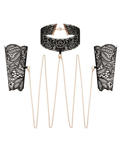 Кружевные наручники и воротник Rosy Gold - Lace Cuffs and Collar - Black - Фото №1