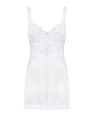 (SALE) Сорочка Obsessive Amor Blanco underwire chemise & thong white S/M - Фото №3