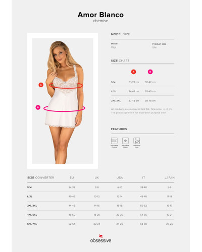 (SALE) Сорочка Obsessive Amor Blanco underwire chemise & thong white S/M - Фото №5