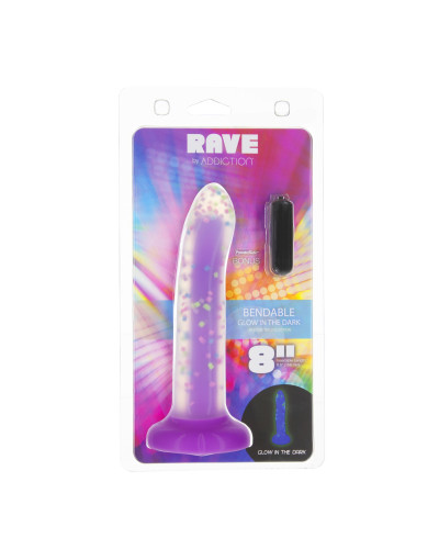 Фалоімітатор, що світиться в темряві, ADDICTION Rave 8″, Glow in the Dark Dildo Purple Confetti, 20,3 см - Фото №7