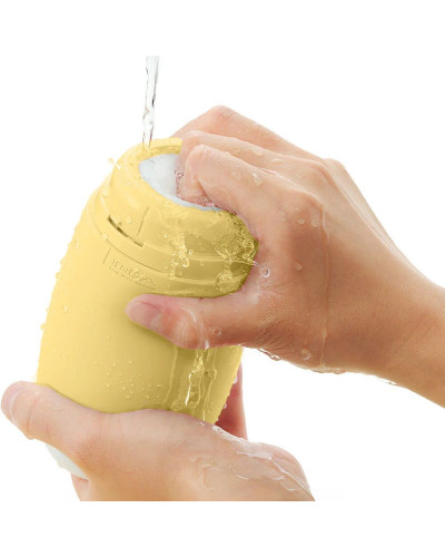 Мастурбатор TENGA PUFFY Custard Yellow, ультрамягкий материал, многоразовый, сквозной - Фото №7