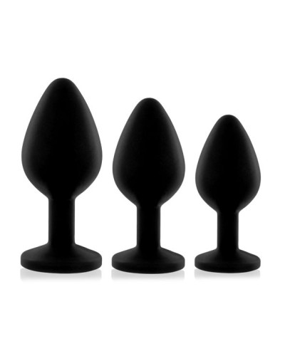 Набір силіконових анальних пробок із кристалом Rianne S: Booty Plug Set Black, діаметр 2,7см, 3,5см, - Фото №1