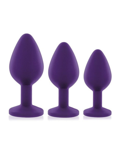 Набір силіконових анальних пробок із кристалом Rianne S: Booty Plug Set Purple, діаметр 2,7см, 3,5см - Фото №1