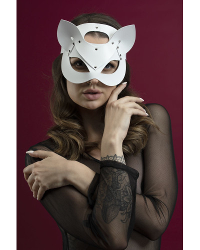 Маска кішечки Feral Feelings - Catwoman Mask, натуральна шкіра, біла - Фото №1