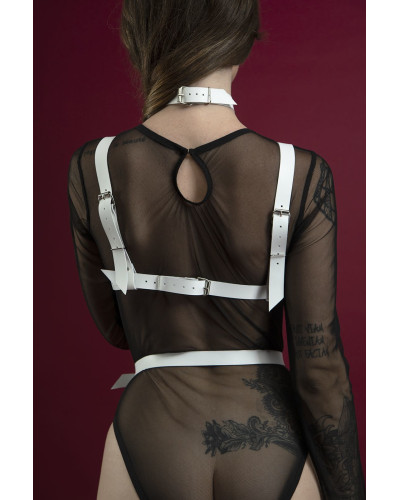 Портупея на грудь Feral Feelings - Harness Bra, лиф, натуральная кожа, цвет белый - Фото №2