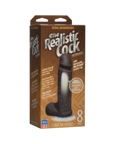 Фалоімітатор Doc Johnson The Realistic Cock 8 inch Black - ULTRASKYN, Vack-U-Lock, діаметр 5,1 см - Фото №3