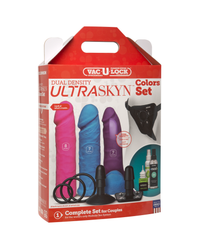 Набір для страпону Doc Johnson Vac-U-Lock Dual Density UltraSKYN Colors Set, діаметр 3х4,5 см - Фото №5