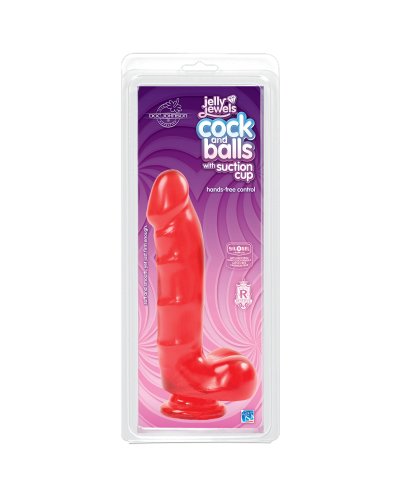 Фалоімітатор Doc Johnson Jelly Jewels Cock&Balls Red, діаметр 3,6 см, антибактеріальний ПВХ - Фото №2