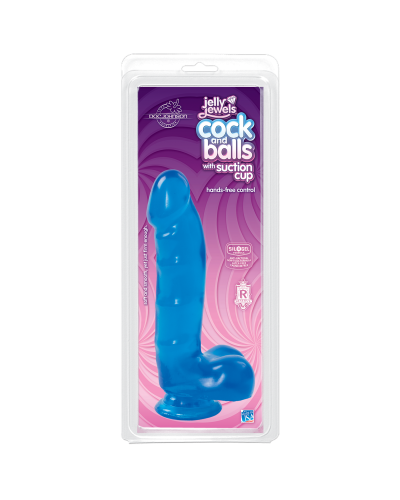 Фалоімітатор Doc Johnson Jelly Jewels Cock & Balls Blue, діаметр 3,6 см, антибактеріальний ПВХ - Фото №2