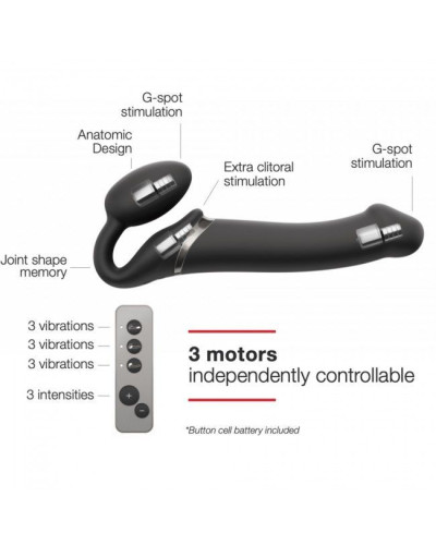 Безремневой страпон с вибрацией Strap-On-Me Vibrating Black M, диаметр 3,3см, пульт ДУ, регулируемый - Фото №5