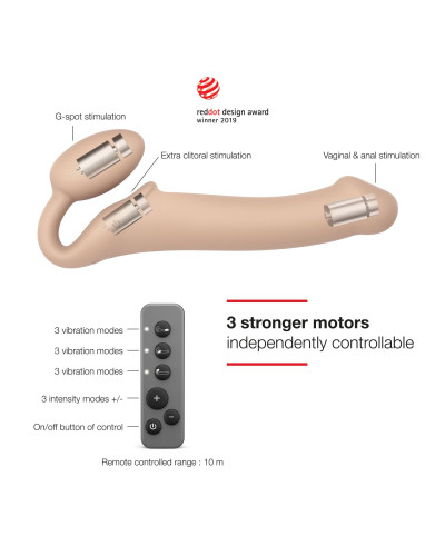 Безремневой страпон с вибрацией Strap-On-Me Vibrating Flesh M, диаметр 3,3см, пульт ДУ, регулируемый - Фото №2
