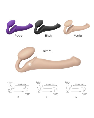 Безремневой страпон с вибрацией Strap-On-Me Vibrating Flesh M, диаметр 3,3см, пульт ДУ, регулируемый - Фото №4