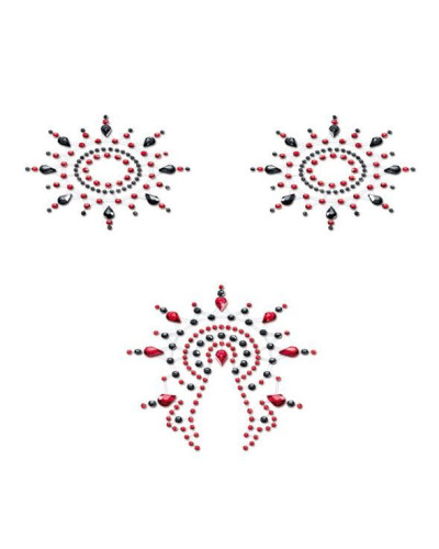 Пестіс з кристалів Petits Joujoux Gloria set of 3 - Black/Red, прикраса на груди та вульву - Фото №1