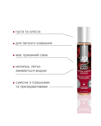 Смазка на водной основе JO H2O — Cherry Burst (30 мл) без сахара, растительный глицерин - Фото №3