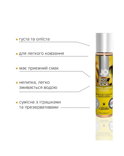Змазка на водній основі JO H2O — Banana Lick (30 мл) без цукру, рослинний гліцерин - Фото №3