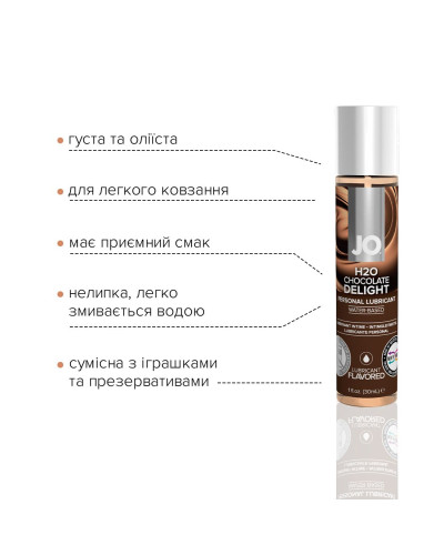 Смазка на водной основе JO H2O — Chocolate Delight (30 мл) без сахара, растительный глицерин - Фото №3