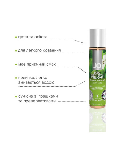 Смазка на водной основе JO H2O — Green Apple (30 мл) без сахара, растительный глицерин - Фото №3