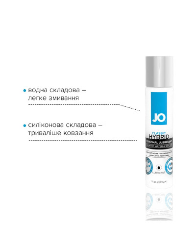 Густая смазка водно-силиконовая JO Classic Hybrid (30 мл) без парабенов, глицерина и масел - Фото №3