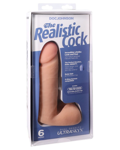 Фалоімітатор Doc Johnson The Realistic Cock 6 inch White – ULTRASKYN, Vack-U-Lock, діаметр 4,3 см - Фото №4