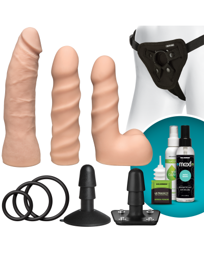 Набір для страпона Doc Johnson Vac-U-Lock Dual Density Starter Set Vanilla, діаметр 2х3,8 см, 5,1 см - Фото №1