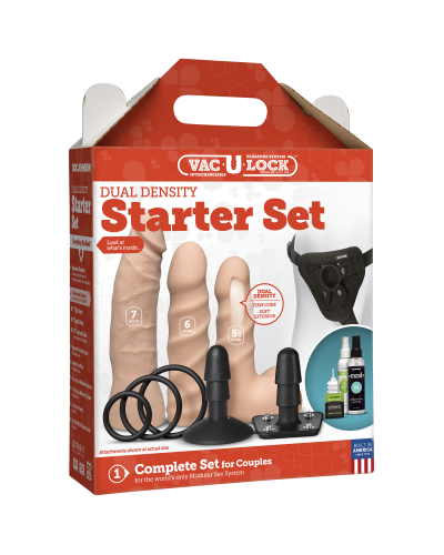 Набір для страпона Doc Johnson Vac-U-Lock Dual Density Starter Set Vanilla, діаметр 2х3,8 см, 5,1 см - Фото №5