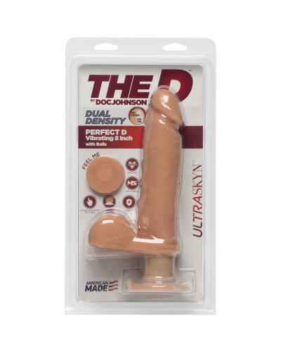 Фалоімітатор Doc Johnson The D - Perfect D - Vibrating 8 Inch With Balls - ULTRASKYN, діаметр 5,1 см - Фото №2