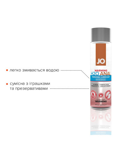 Анальна змазка JO ANAL H2O — WARMING (120 мл), розігрівальна, на водній основі - Фото №3