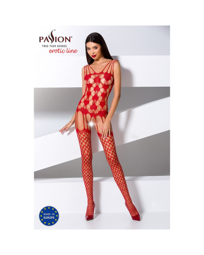 Бодістокінг Passion BS067 red, комбінезон, імітація панчох і топа на бретелях - Фото №2