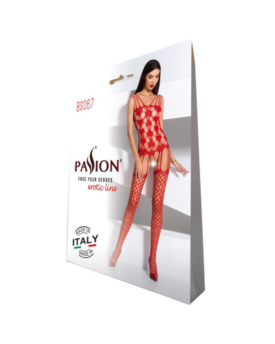 Бодістокінг Passion BS067 red, комбінезон, імітація панчох і топа на бретелях - Фото №5