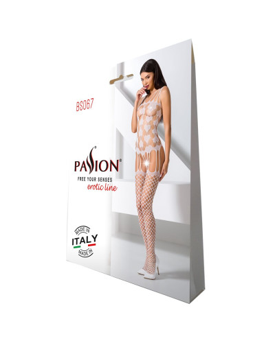 Бодістокінг Passion BS067 white, комбінезон, імітація панчох і топа на бретелях - Фото №5