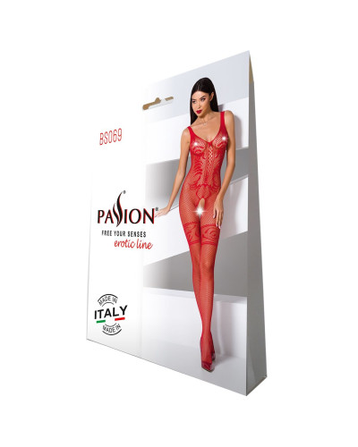 Бодістокінг Passion BS069 red, комбінезон, імітація панчох і боді - Фото №5