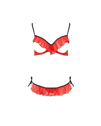 Комплект білизни Passion Exclusive CHERRY SET OpenBra S/M, red, відкритий ліф, трусики-спідничка - Фото №5