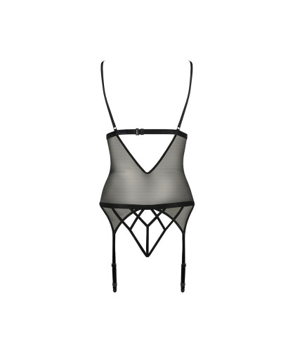 Корсет з відкритими грудьми Passion DIABOLINA CORSET S/M, black, пажі, трусики, напівпрозорий - Фото №4
