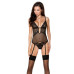 Корсет з декольте Passion ERZA CORSET L/XL, black, пажі, трусики, напівпрозорий - Фото №1