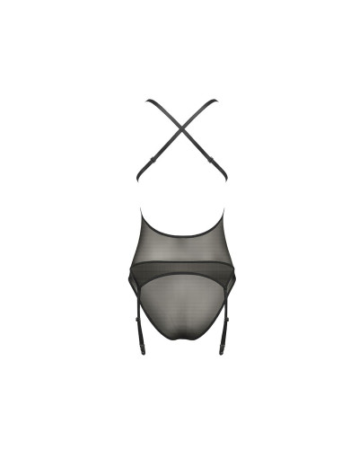 Корсет з декольте Passion ERZA CORSET L/XL, black, пажі, трусики, напівпрозорий - Фото №4