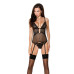 Корсет з декольте Passion ERZA CORSET XXL/XXXL, black, пажі, трусики, напівпрозорий - Фото №1