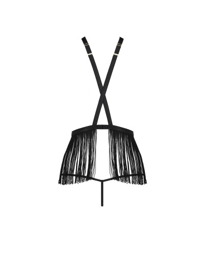 Комплект білизни Passion Exclusive INDRA SET OpenBra S/M, black, стрінги, портупея з бахромою - Фото №6