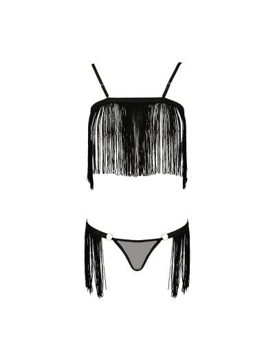 Комплект білизни Passion Exclusive KASSANDRA SET OpenBra S/M black, ліф з бахроми, трусики-спідниця - Фото №5
