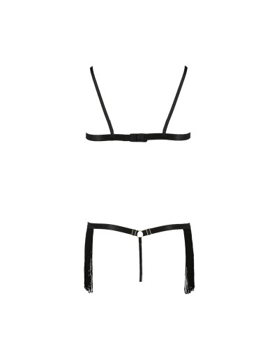 Комплект білизни Passion Exclusive KASSANDRA SET OpenBra S/M black, ліф з бахроми, трусики-спідниця - Фото №6